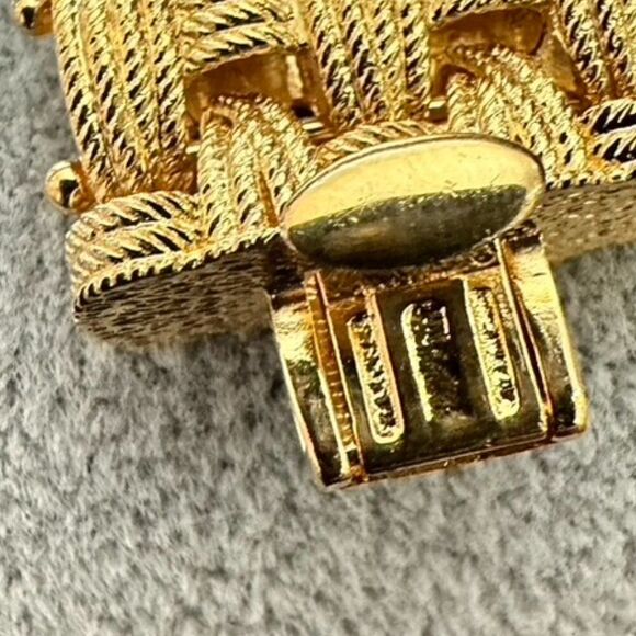925 Sterling Silver Gold Plated Vintage Italy Rattan Link Bracelet 8" - Picture 7 of 8